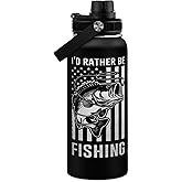 Fishing Water Bottle - 32oz Stainless Steel Insulated Bottles with lid - Deer Fishing Gifts for Fisherman Papa Dad Husband - Gift for Christmas Birthday Fathers Day