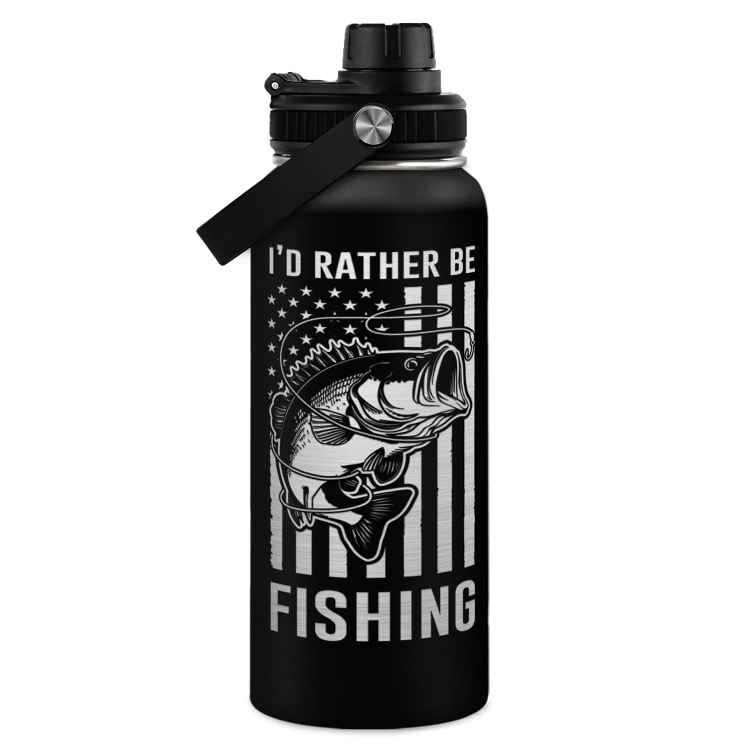 Photo 1 of Fishing Water Bottle - 32oz Stainless Steel Insulated Bottles with lid - Deer Fishing Gifts for Fisherman Papa Dad Husband - Gift for Christmas Birthday Fathers Day