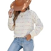 CUPSHE Womens Sweaters Rainbow Dots Long Sleeve Sweater Crewneck Lightweight Knit Pullover Sweater Tops