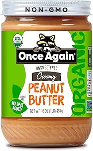Once Again Organic Creamy Peanut Butter No Sugar Added - Single Ingredient, Unsalted, Natural Peanut Butter No Palm Oil - Gla