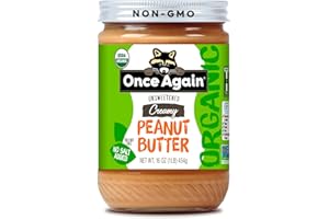 Once Again Organic Creamy Peanut Butter No Sugar Added - Single Ingredient, Unsalted, Natural Peanut Butter No Palm Oil - Glass Jar, Non-GMO, Gluten Free - Smooth and Unsweetened - 1 Jar (16 oz)