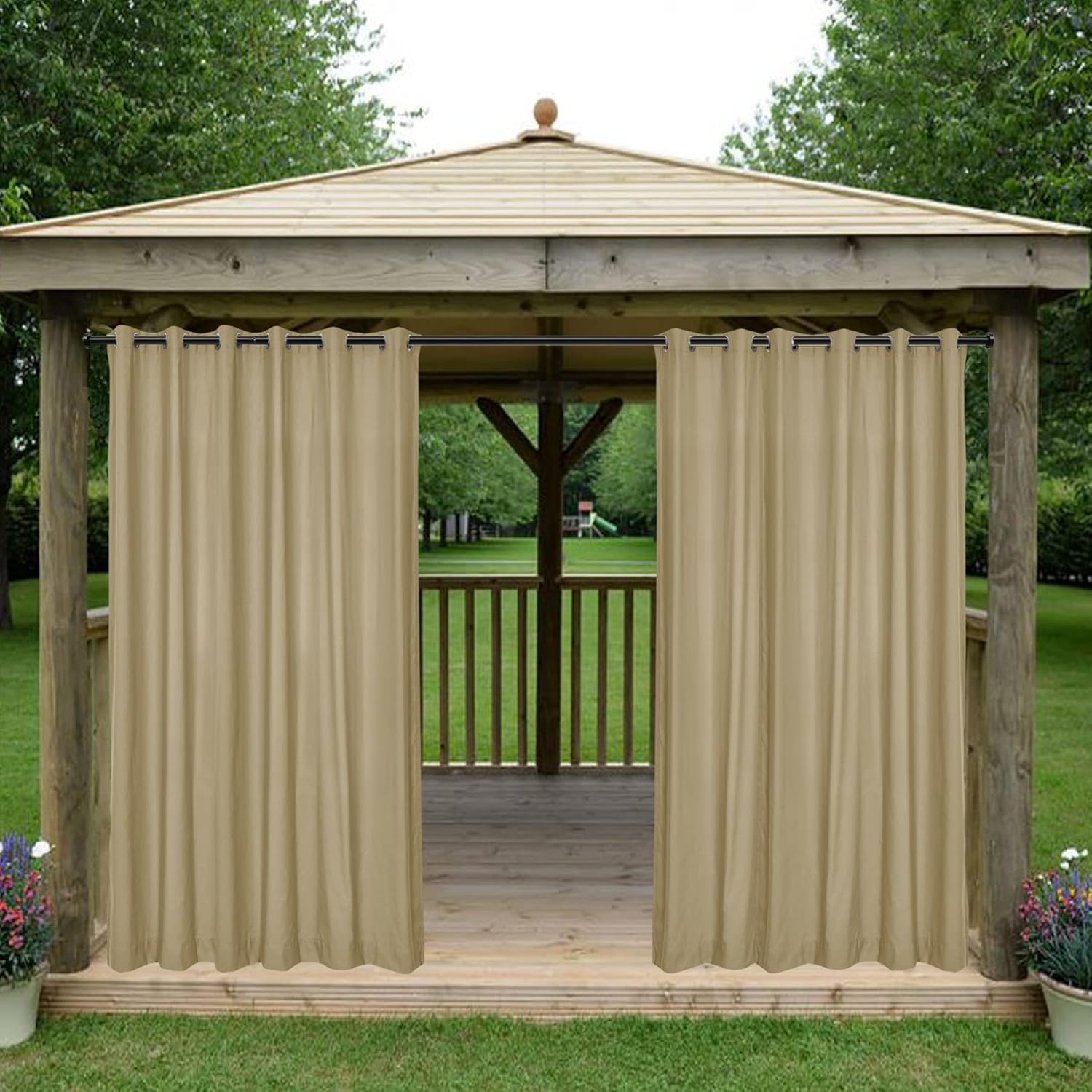 Outdoor Curtains - Frelement Sunlight Blocking Curtains Waterproof Outdoor Curtains Thermal Insulated Grommet Top Curtain Panel for Patio Porch Extra Wide Canvas Curtains, 100