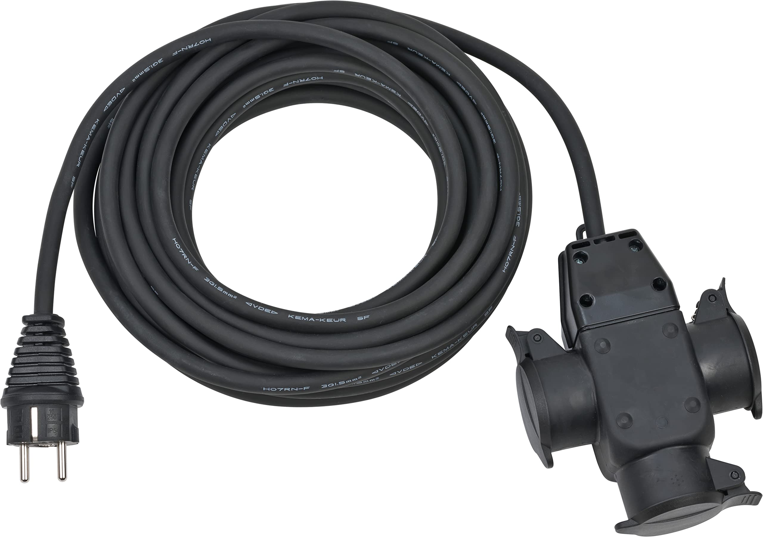 Brennenstuhl Construction extension cable with rubber connection 3 positions IP44 (10 m, with integrated fixture for attachment, indoor and outdoor use)