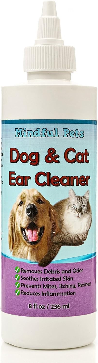 Mindful Pets Ear Cleaner for Dogs and Cats - Best Effective Treatment for Mites, Itching, Redness and Irritation, 8oz