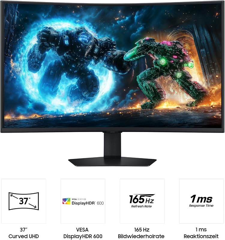 37 Zoll Odyssey G75F 4K UHD Curved Gaming Monitor, 3840 x 2160, 165 Hz, 1 ms (G/G), 1000R, VESA DisplayHDR 600 HDR10+, AMD FreeSync Premium Pro, Auto Source Switch+, Core Sync, LS37FG756EUXEN