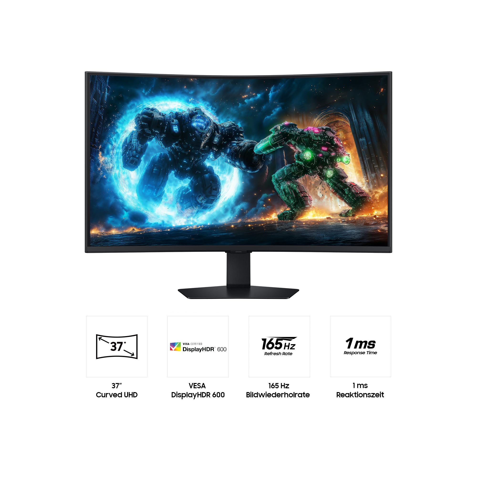 Samsung 37 Zoll Odyssey G75F 4K UHD Curved Gaming Monitor, 3840 x 2160, 165 Hz, 1 ms (G/G), 1000R, VESA DisplayHDR 600 HDR10+, AMD FreeSync Premium Pro, Auto Source Switch+, Core Sync, LS37FG756EUXEN 4