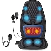 Vibration Massage Seat Cushion with Heat, 8-Motor Chair Massager Pad with Manual Adjustable Lumbar Support, 9 Modes, 3 Intensities and 20-Min Auto Shut-Off for Office Chair, Sofa and Recliner