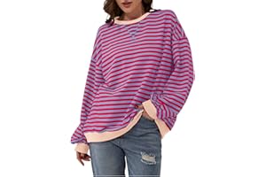 NBXNZWF Oversized Sweatshirts for Women Striped Color Block Long Sleeve Round Neck Sports Casual Loose Fitting Pullover Tops