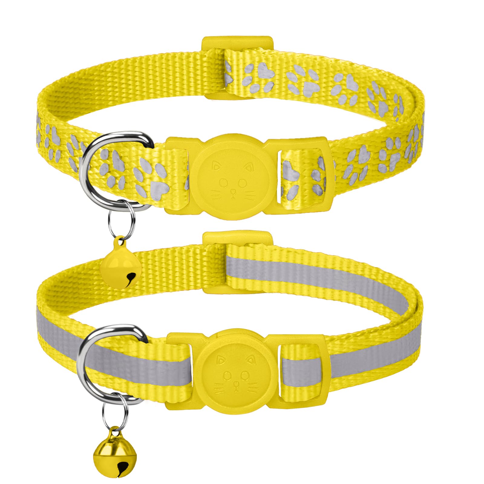 Taglory Reflective Cat Collar with Bell and Safety Release, 2-Pack Girl Boy Pet Kitten Collars Adjustable 19-32 cm Yellow