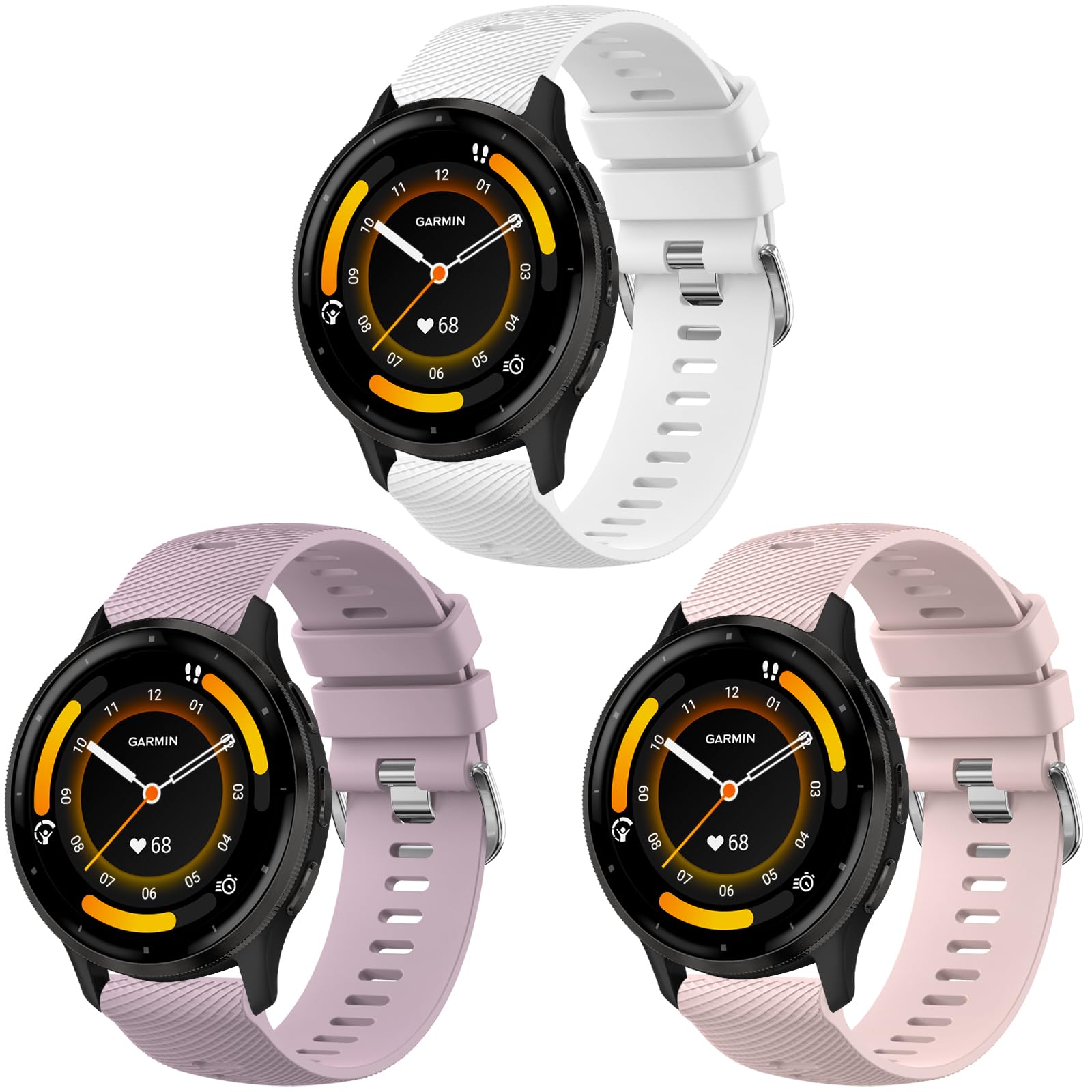 Photo 1 of Meliya for Garmin Venu 3 / Venu 2 / Vivoactive 4 Watch Band Women Men, 22mm Soft Silicone Sport Replacement Strap for Forerunner 745/265 / 255 Music Smart Watch (A-Violet+Pink+White)