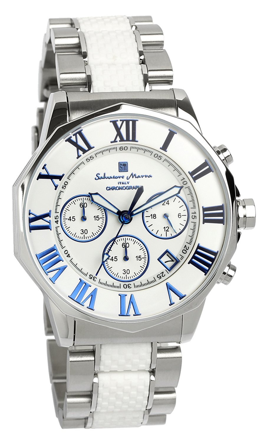 Salvatore Marra(サルバトーレマーラ) SM15104 Men’s Wristwatch, Watch, Chronograph, 10 ATM Waterproof, Business, Formal, Italian Brand, Exclusive Model, white/blue