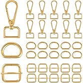 30 PCS Swivel Snap Hooks Kit Includes Tri-Glide Slide Buckles Swivel Clasp D Rings for Purse Making Gold Purse Hardware for Bag Making Keychain Clip for Keychain Making Kit(1.9CM)