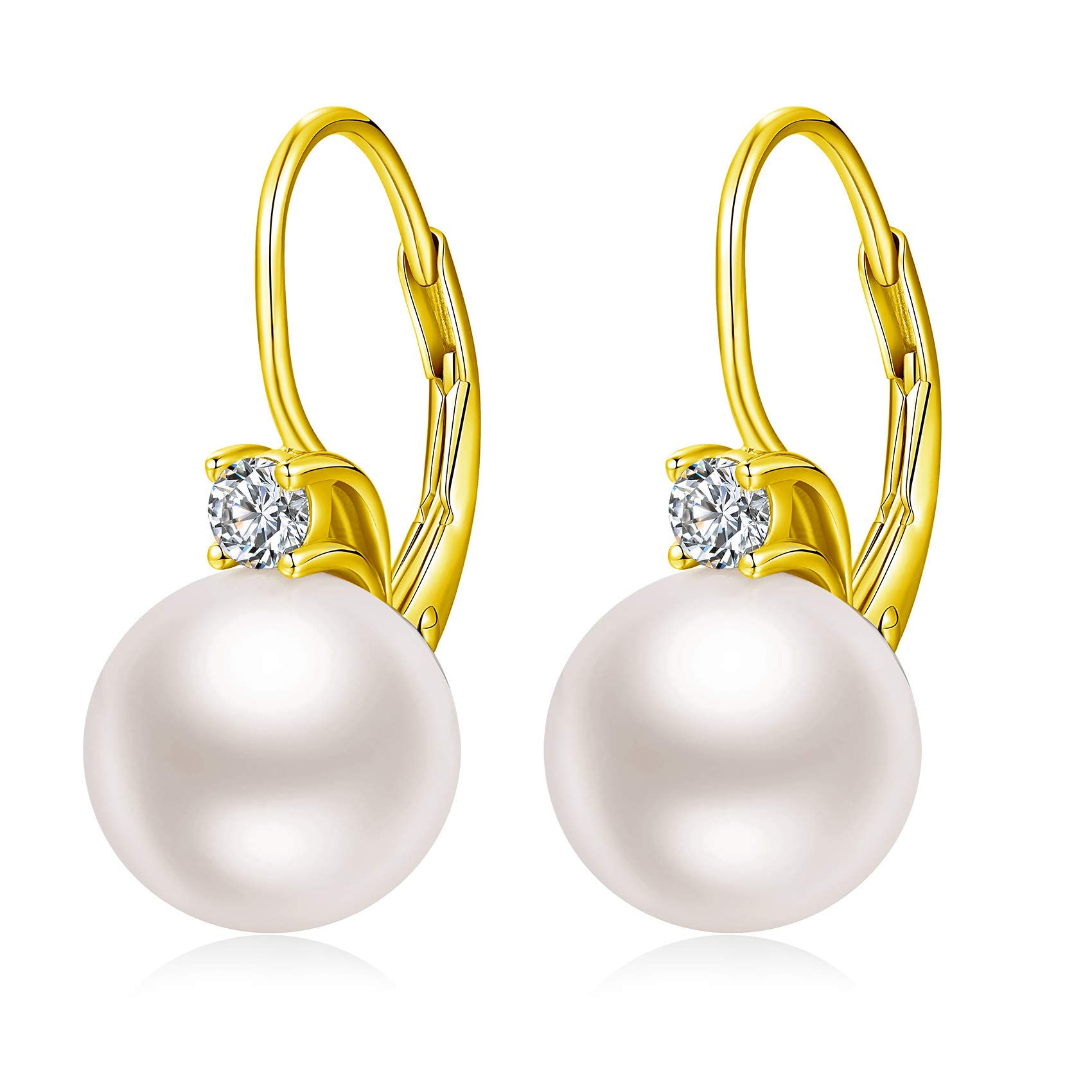 Pearl Earrings, Pearl Dangle Earrings Pearl Leverback Earrings Sterling Silver Pearl Drop Earrings for Women Gold Plated Pearl Earring Imitation Pearl Dangling Earrings Women Diamond Pearl Earring