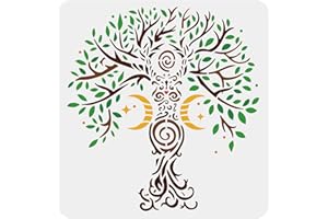 FINGERINSPIRE Tree of Life Stencils 11.8x11.8 inch Plastic Moon Star Paint Stencil Reusable Spiral Goddess Tree Drawing Stenc