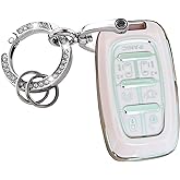 WENHENI for Chrysler Key Fob Cover with Keychain Fit for Chrysler Pacifica 2017-2024 Touring Pinnacle Limited 7 Button Smart Key Shell (Silver-Pink)