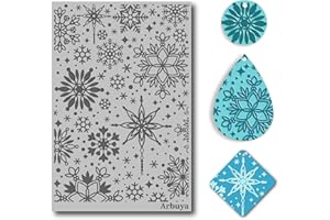 Arbuya Polymer Clay Snowflakes Texture Sheets for Earrings Jewelry Making, Christmas Snowflake Clay Texture Mat for Polymer Clay Projects Floral Stamps for Clay Earrings Tools