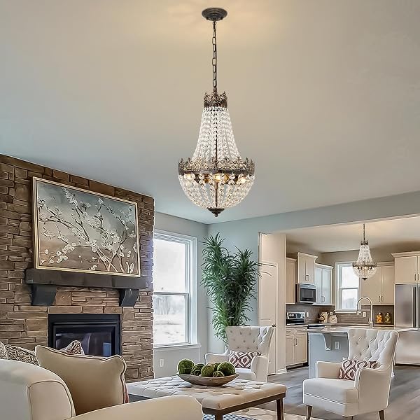 VERRON CRYSTAL CHANDELIER FOR DINING ROOM, ANTIQUE FRENCH 4-LIGHT BEDROOM CHANDELIER, REAL K9 CRYSTAL CHANDELIERS, MINI VINTAGE CEILING LIGHT FOR LIVING ROOM FOYER HALL KITCHEN ENTRYWAY 4 E12 BASE