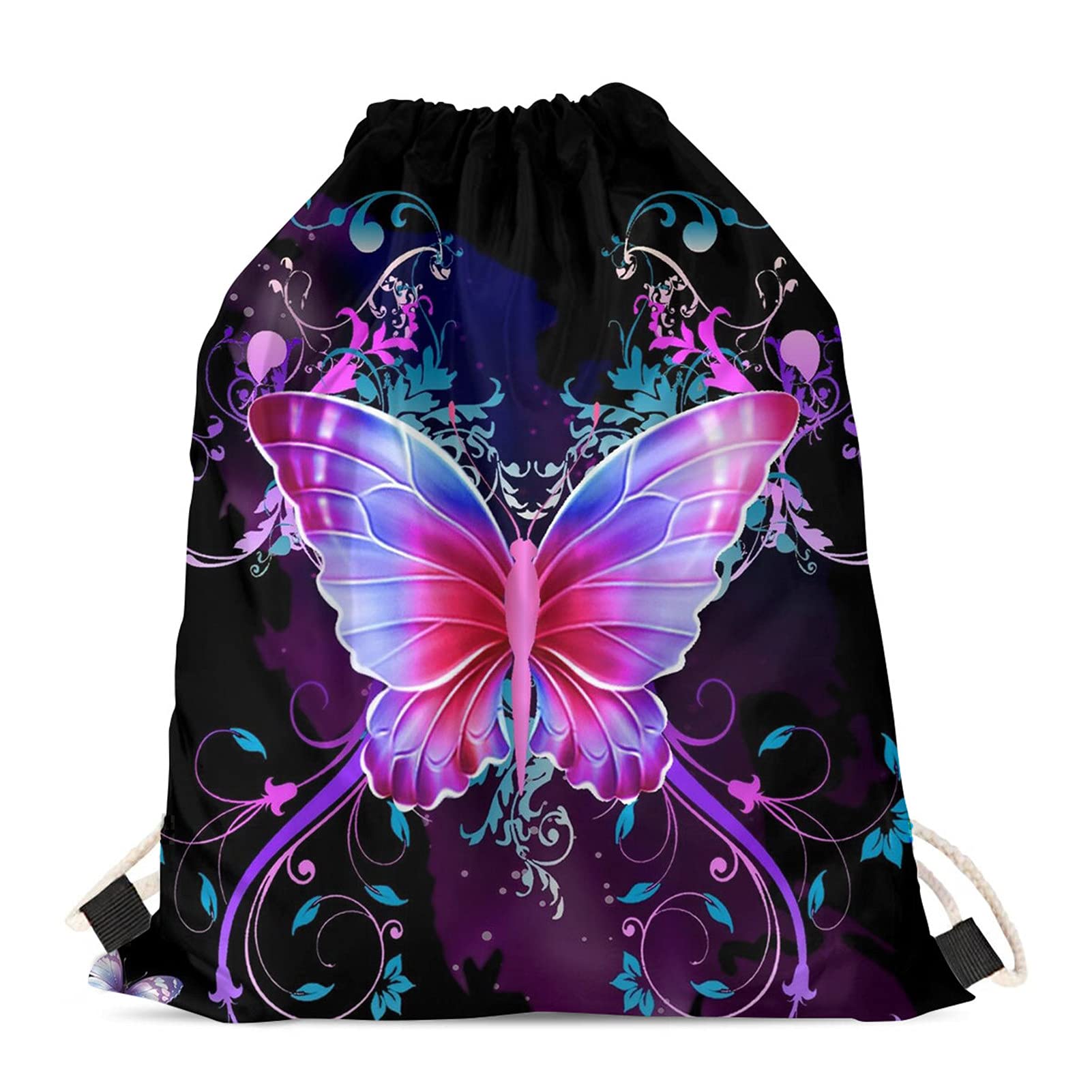 Showudesigns Butterfly Drawstring Bag Swimming Bags for Girls Kids Drawstring Backpack PE Sport Cinch Sack String Bag School Beach Travel Pouch Purple โ image 1