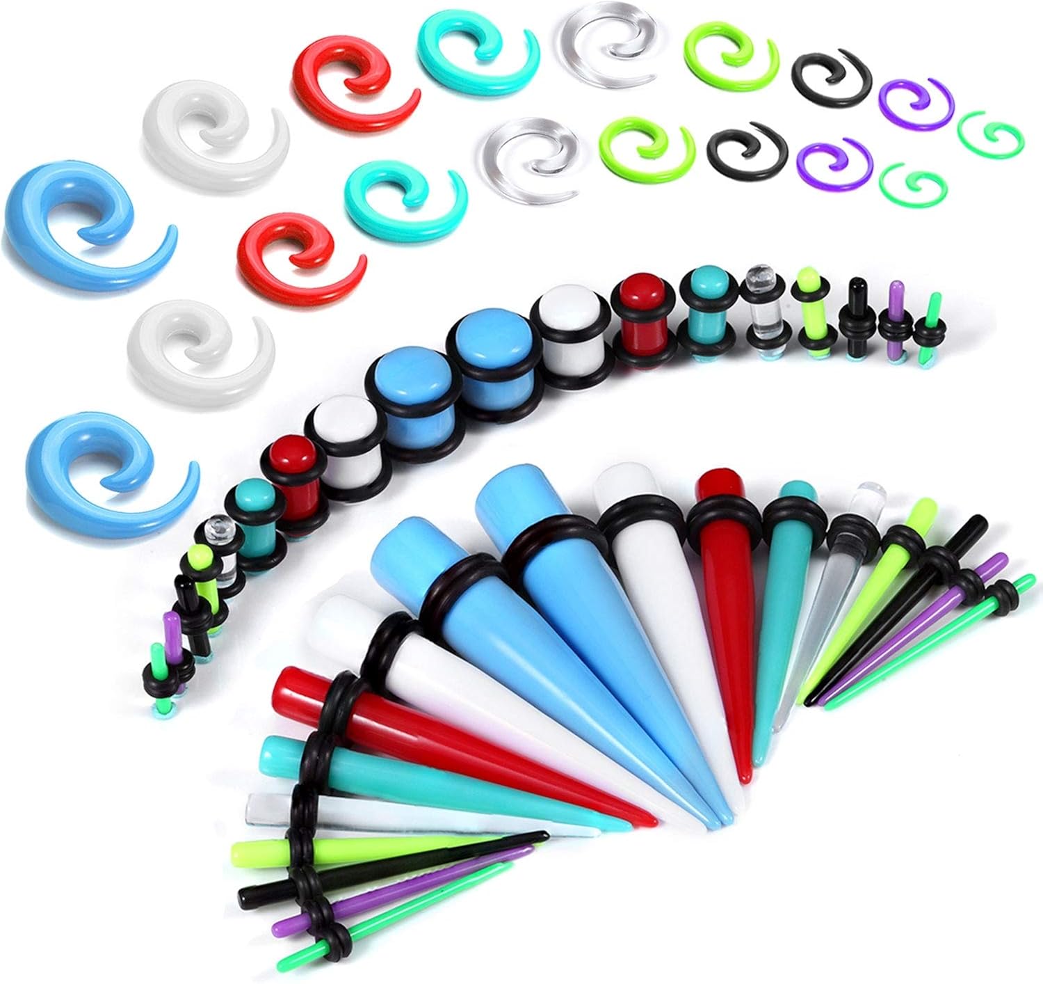 Kit Dilatatori Orecchie 36 Pezzi - Da 1.6mm A 10mm, Nero, In Acrilico Per Stretching Lobi - Foto 2