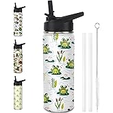 Frog Water Bottles with Straw, 18 Oz Insulated Stainless Steel Tumbler Cup Mug Frog Gifts for Women Girls Frog Lovers