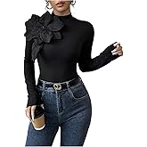 OYOANGLE Women's 3D Floral Long Sleeve Blouse Mock Neck Party Cocktail Elegant Top