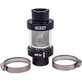 Inline Coolant Filter [1 1/2 in. OD, Black Anodized Finish] | 1 1/2 in. OD, Glass Center, Stainless Steel Filter, Billet Aluminum Ends, (2) Hose Clamps