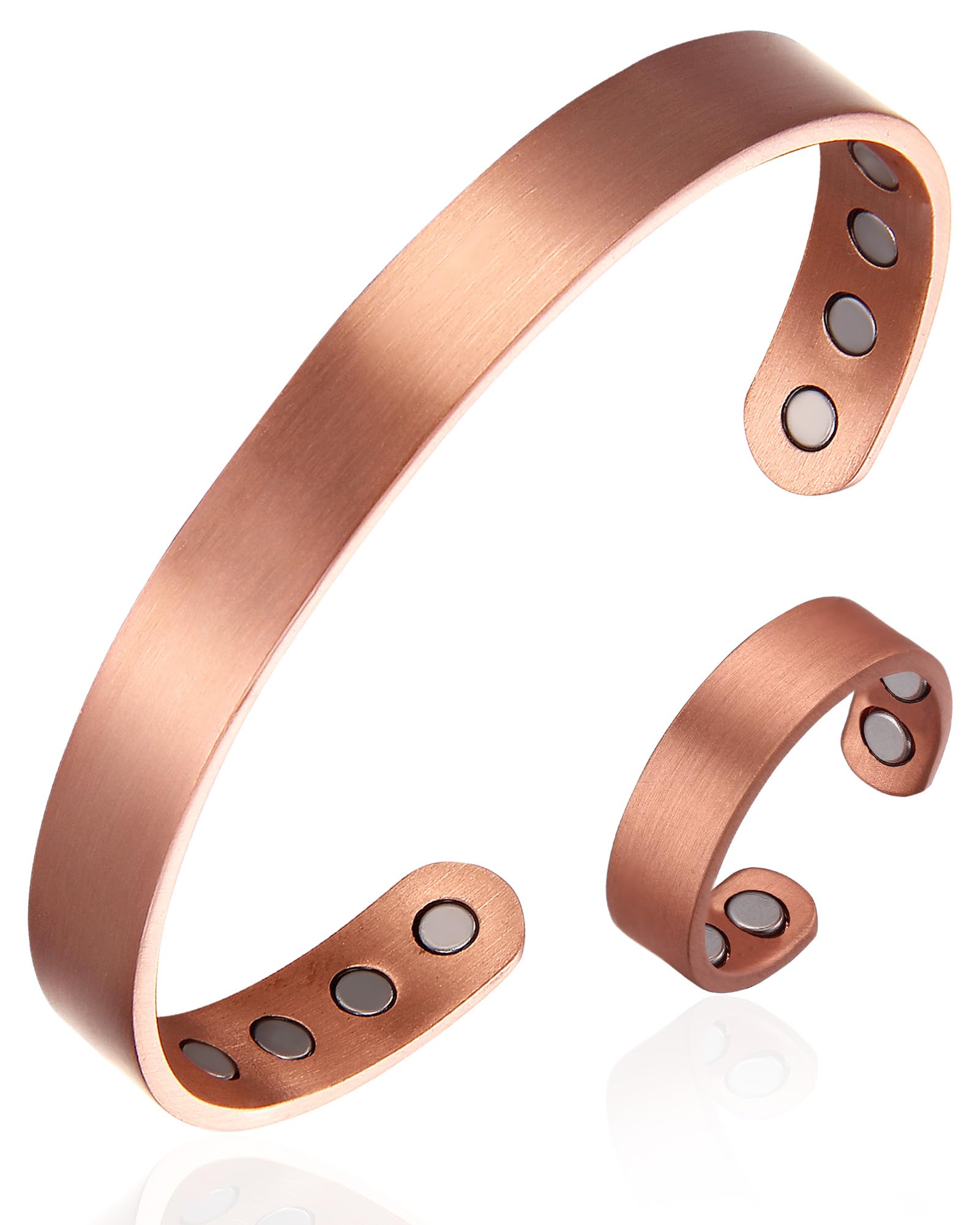 MagEnergy Copper Bracelet for Men and Women 99.9% Pure Copper Bangle Adjustable with 8 Magnets (Bracelet&Ring Set)