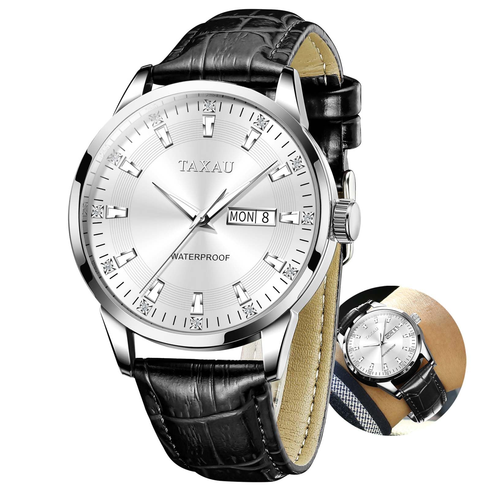 Classic Leather Watches for Men Analogue Quartz Big Dial Luxury Wrist Watches Waterproof Luminous Day Date Reloj para Hombre