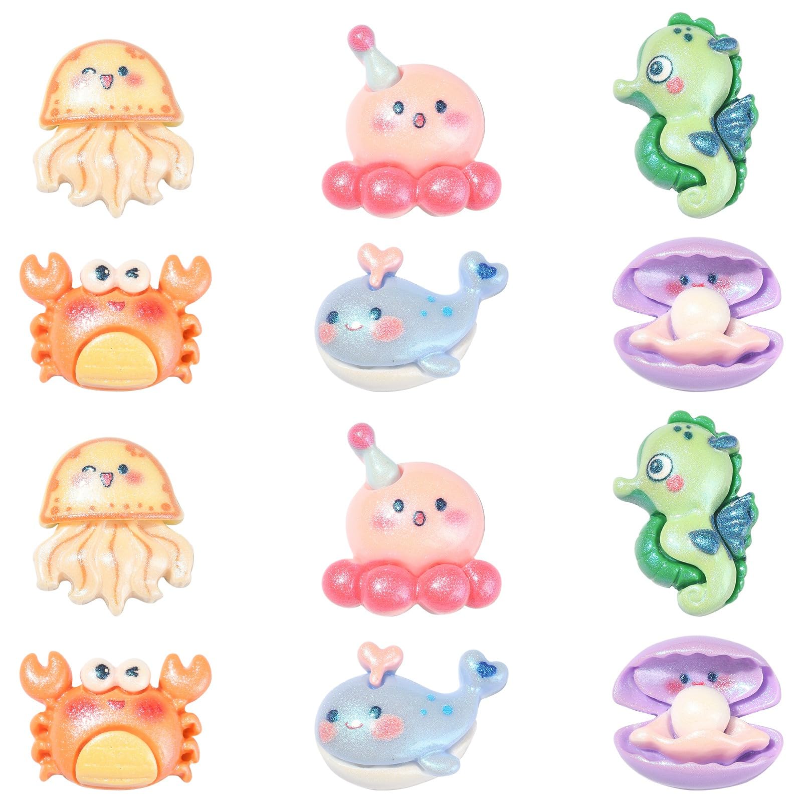 UR URLIFEHALL 30 Pcs 6 Styles Ocean Theme Resin Sea Animal Cabochons with Glitter Flatback No Hole Beads for Scrapbooking Hair Clips DIY Crafts