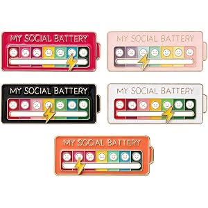5Pcs My Social Battery Slider Pin, 7-Level Funny Interactive Brooch Pin, Mood Pin for Backpacks, Clothing, Hats, Bags, and Sc