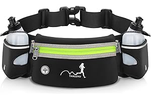 Hydration Running Belt with Water Bottles(2 x 300ML), Luckit Upgraded Nylon Webbing Running Waist Bag Reflective Bum Bag Adjustable Sports Waist Pouch for Marathon Running Hiking Camping Jogging