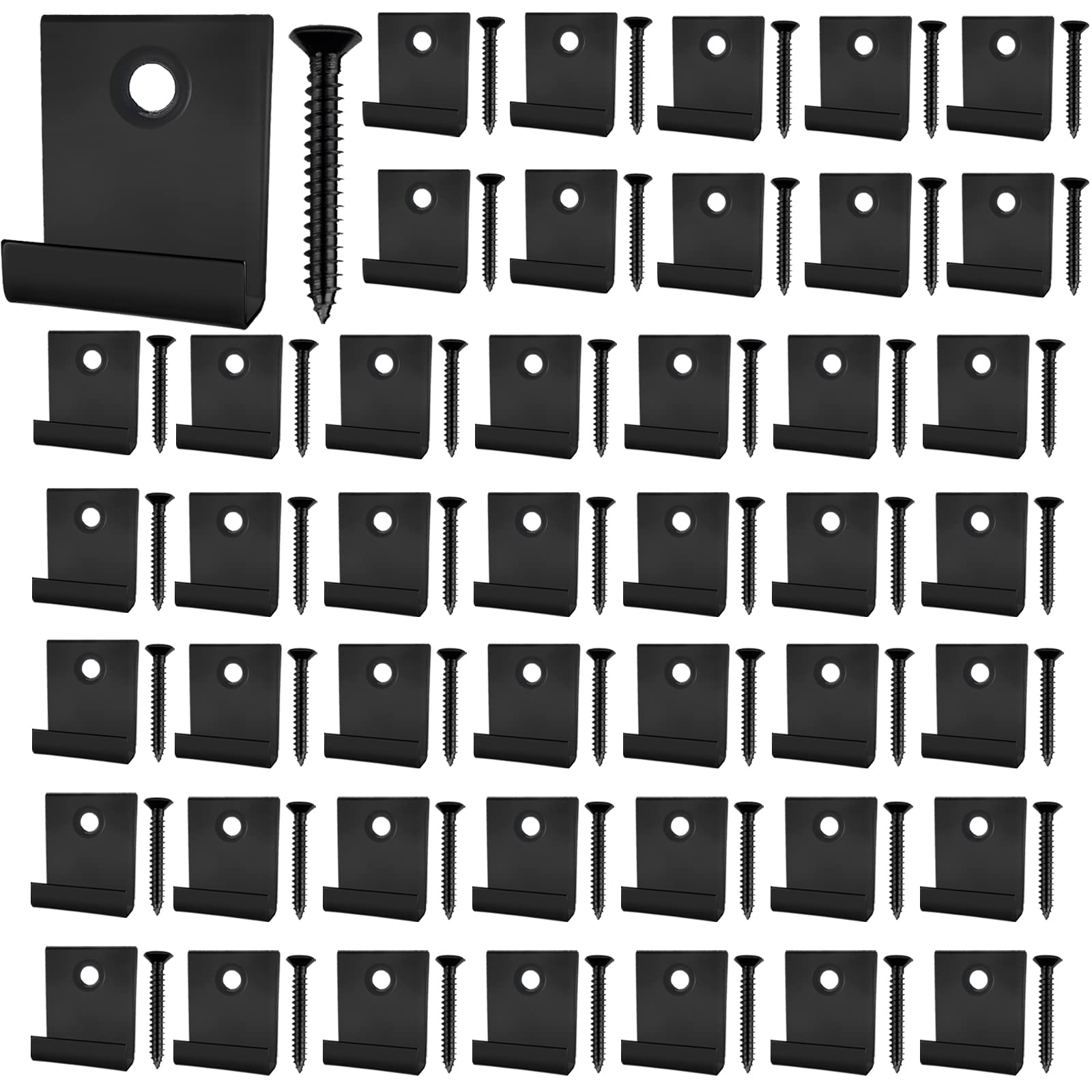 50Pcs Composite Decking Clips, Hidden Starter Fastener Board Clip with Self-Tapping Screw Stainless Steel DIY Hardware (Black) — image 1
