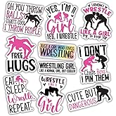 (10pcs) Wrestling Stickers Sheet Funny Wrestle Gifts Sports Lover Wrestler Gifts Funny Multiple Different Design, Waterproof, UV- Resistant, Suitable for Tumbler, Laptop (Wrestling Girl)