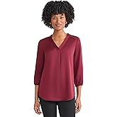 Jones New York Women's 3/4 Puff Sleeve V-Neck Satin Top