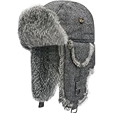 Fur Winter Trapper Hat,100% Rabbit Fur Aviator Ski Trapper Trooper Pilot Hat,Snow Eskimo Hat with Ear Flaps for Men & Women
