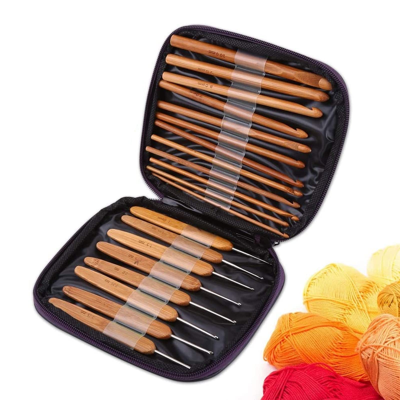 Crochet Hooks Sets，20PCS Bamboo Crochet Hooks Needles Knit Weave Craft Yarn Sewing Knitting Tools with Case
