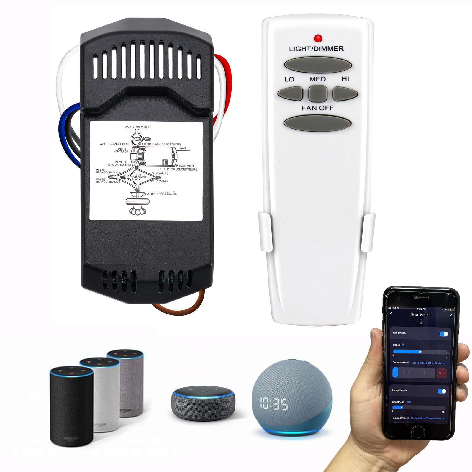 Photo 1 of Universal Smart WiFi Ceiling Fan Remote Control Kit, Compatible with Alexa, Google Assistant and Smart Life App, No Hub Required R28 HD5 WiFi kit DIMMER