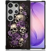 WANKBLC Compatible with Samsung Galaxy S26 Ultra Case, Shockproof Protective for Man Women Non-Slip for Samsung Galaxy S26 Ultra Crazy Pattern Illustration Scary Skulls Purple Roses