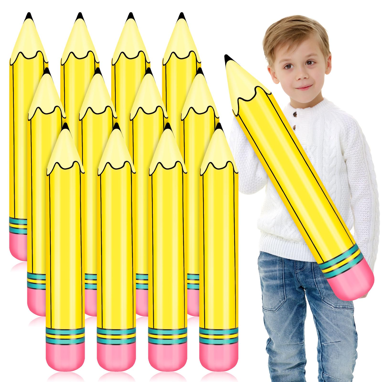 Photo 1 of 12 Pieces 27 inch Giant Inflatable Pencils Dimensional Decoration Back to School Graduation Party Decoration for Back to School Classroom Garden Room Birthday Party Decorations