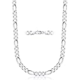 PORI JEWELERS 925 Sterling Silver Figaro Chain Necklace - 3.0MM-10.5MM - Made in Italy - Lobster Claw