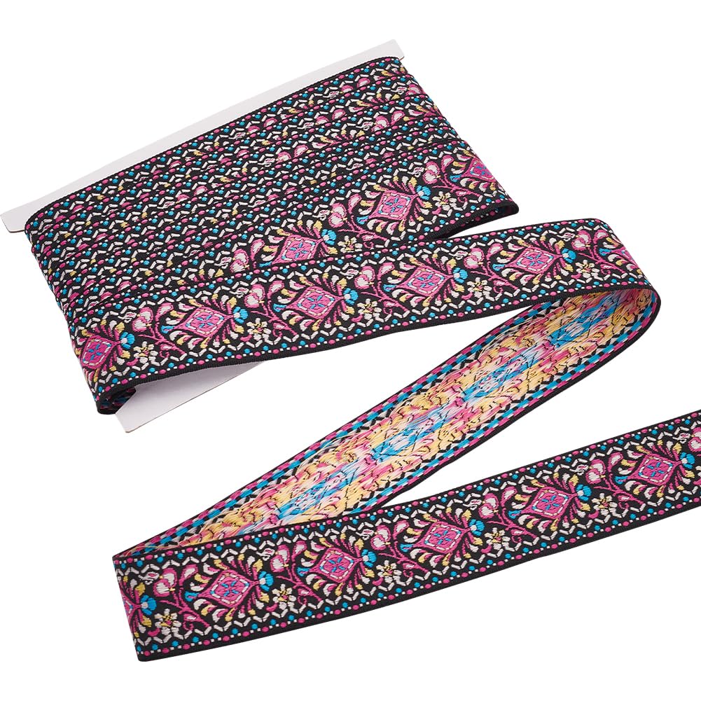 MAYJOYDIY 10 Yard Ethnic Style Ribbon 1.6 Inch Wide Vintage Jacquard Embroidered Woven Trim, Boho Persian for Clothing Bag Decoration Crafting Home Decor DIY Sewing