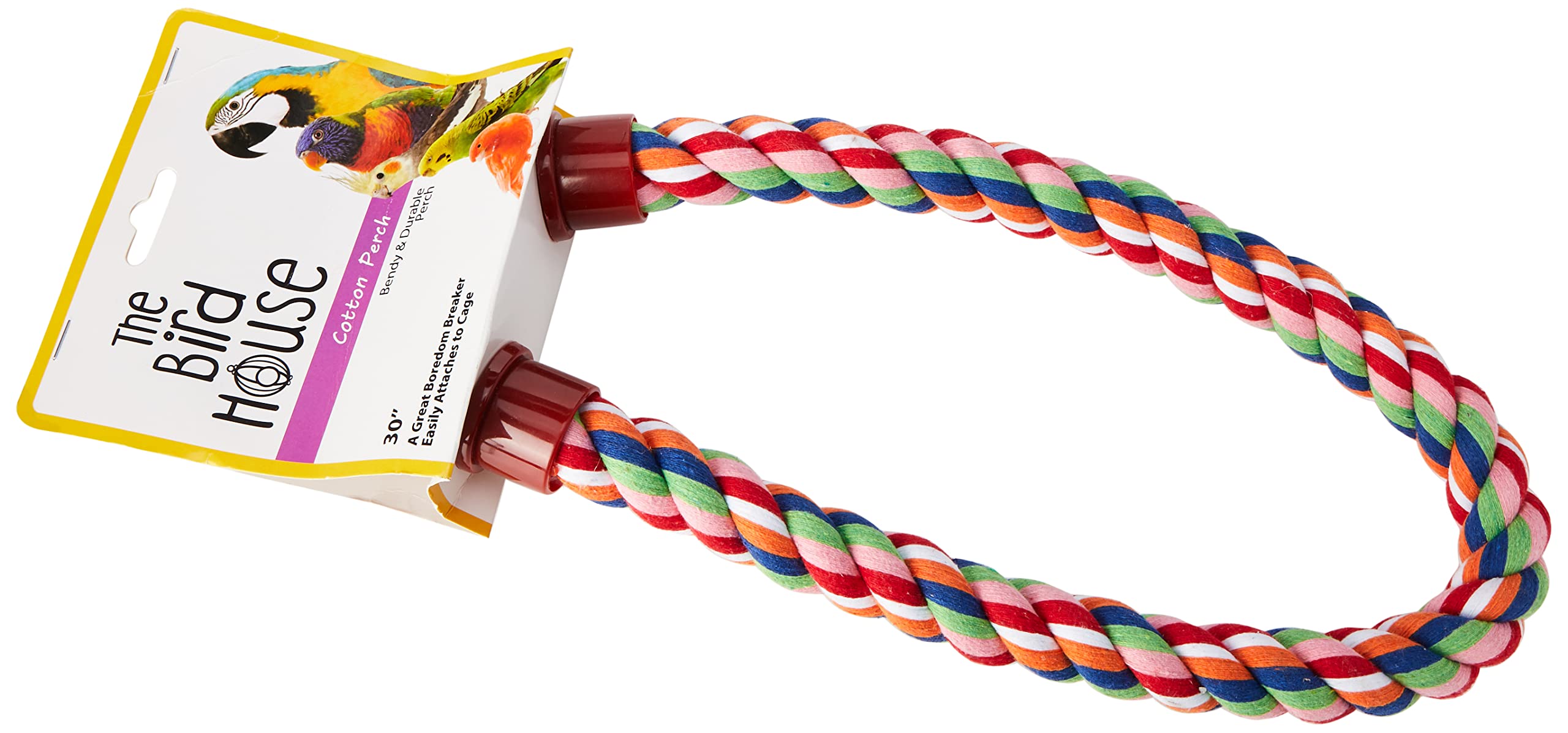 Happy Pet Cotton Rope Perch Bird Toy Strong Climbing Durable Fun Interactive Hanging Exercise Playing Cage Accessory for Parrots Cockatiels 30”