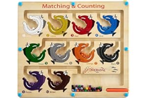 Matching and Counting Wooden Toy - Colorful Fish Design Magnetic Maze for Kids Ages 3-5,Montessori Color Sorting Puzzles Game