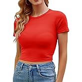 Artfish Women's Basic Teen Tee Workout Crewneck Short Sleeve Slim Fitted Casual Crop Top