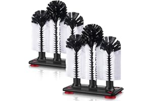 Havawish 2 Pack Water Bottle Cleaning Brush with Suction Base, 3 Head Bristle Bar Glass Washer for Sink, Cup Washer Brush Cleaner for Bar Beer Cup, Wine Glass, Long Leg Cup Kitchen Tools
