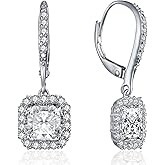 Gold-Plated CZ Halo Drop Earrings – Bridal Simulated Diamond Dangle Earrings for Women – Hypoallergenic Leverback Style – Heart, Round, Square, Triangle Shapes