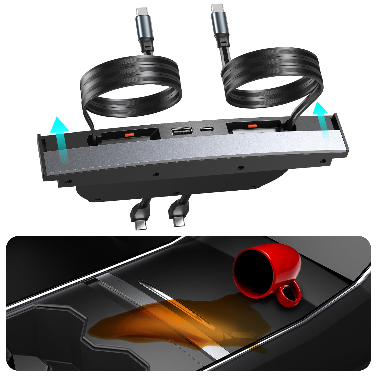 Photo 1 of Upgrade Tesla USB Hub for Tesla Model 3&Y Waterproof - 4Ports Fast Chargr for Model Y/3 Accessories 2023 2022 2021 Retractable Docking Station, 2 Type-C Fast Charging Cables (Not Fit Model 3 2024)