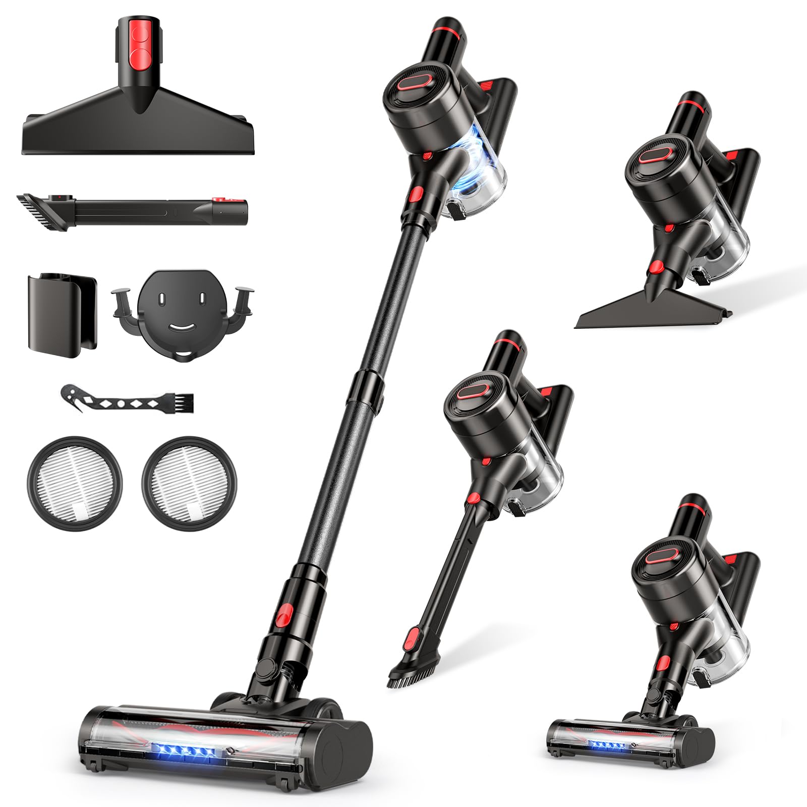 Zyxrona Cordless Vacuum Cleaner, 450W/40Kpa Stick Vacuum with Powerful Suction, 50Min Vacuum Cleaner for Home, Anti-tangle and 1L Dust Cup, 8 in 1 Lightweight Vacuum for Hardwood Floor Carpet Pet Hair