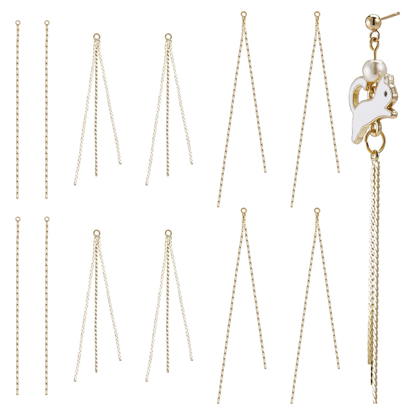 SUNNYCLUE 1 Box 12Pcs 3 Style Real 18K Gold Plated Earring Findings Brass Tassel Chain Earring Chains Long Chain Tassel Big Charm for jewellery Making Accessories Women Adult DIY Dangle Earrings Craft