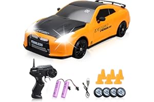 YUAN PLAN Remote Control Car 1/24 2.4GHz 4WD RC Drift Car, Rechargeable High Speed RC Cars with Cool Lights, Batteries and Extra Tires Birthday Gifts for Kids